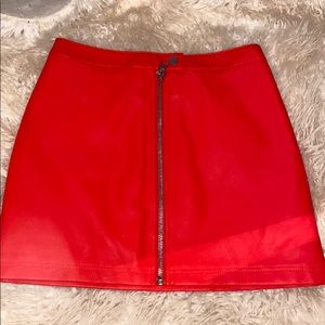 Red leather skirt